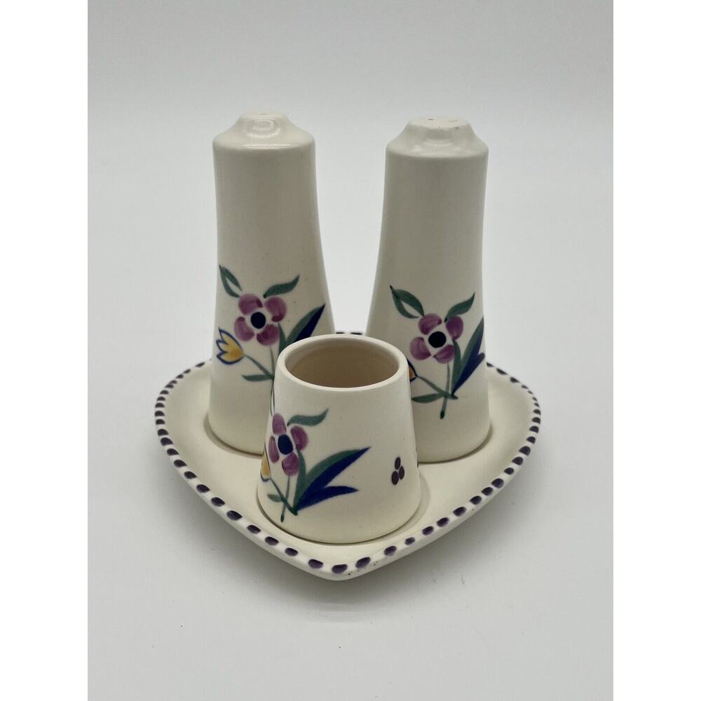 Poole Salt And Pepper Ceramic Triple Set With Under Plate England READ
